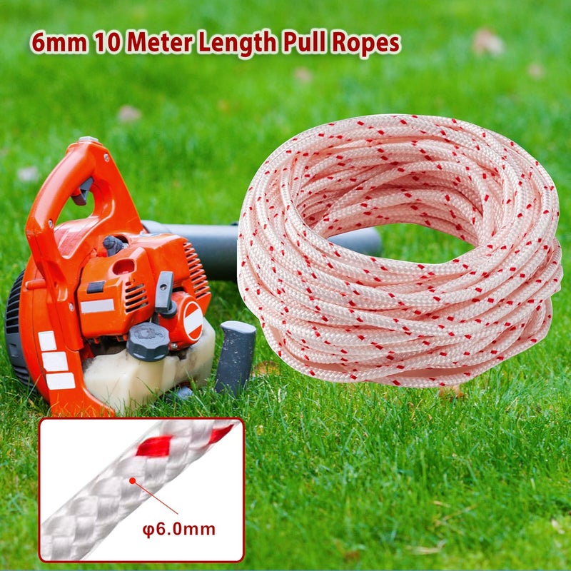 LETAYAR Recoil Starter Rope 6.0mm 10 Meters Gas Engine Pull Starter Replacement Recoil Pull Cord for Lawnmower Chainsaw Generator Red Dot - Image 2